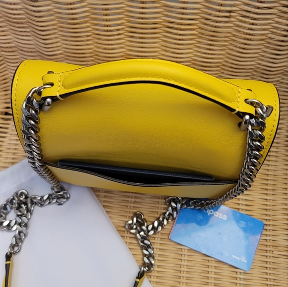 LIKE NEW Calvin Klein leather yellow satchel crossbody handbag w/dustcover - Picture 5 of 10